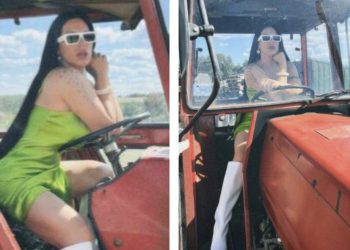 Seka Aleksić sjela na traktor: Provocira u haljini i visokim štiklama
