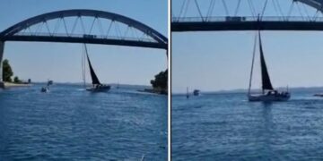 Brod opet zapeo za most u Ždrelcu