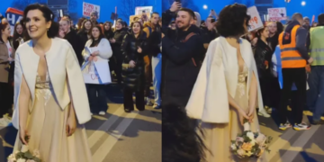 Novosađanka se nakon svog vjenčanja pridružila protestima i bacala bidermajer: “Koja Nobelovka je sljedeća?”
