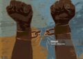 Vector illustration abstract of strong hands and arms breaking the chains. Download includes Illustrator 10 eps with transparencies, high resolution jpg and png file. See my portfolio for similar concepts.